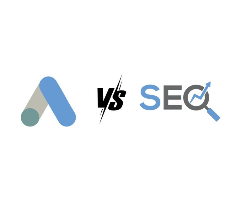 Illustration of google ads logo vs SEO